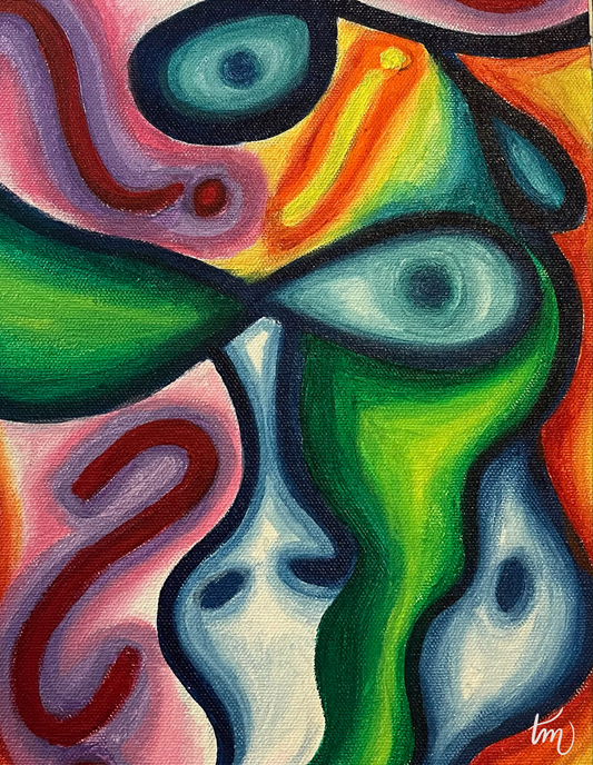 Abstract artwork with swirling colors and shapes