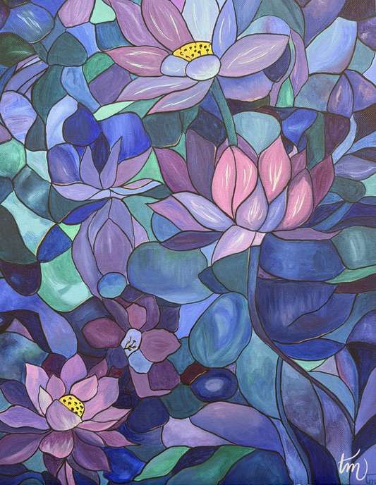 Colorful floral mosaic with a stained glass effect